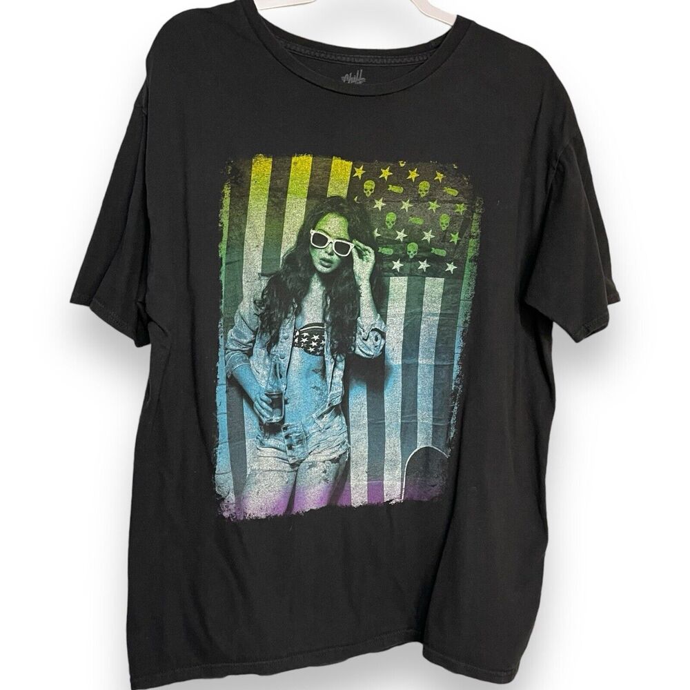 Chill Graphic Print T-Shirt Unisex XL Black Rainbow American Flag Rock Casual